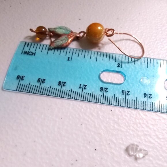 Handmade Copper Leaf Earrings ~ Patina Painted Fall Jewelry with Beaded Accents - Picture 10 of 10